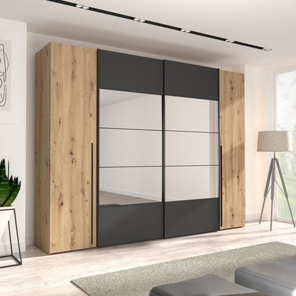 Forte Jabim Kleiderschrank mit LED Beleuchtung – Schwebetürenschrank 4-türig 280 cm Schlafzimmer
