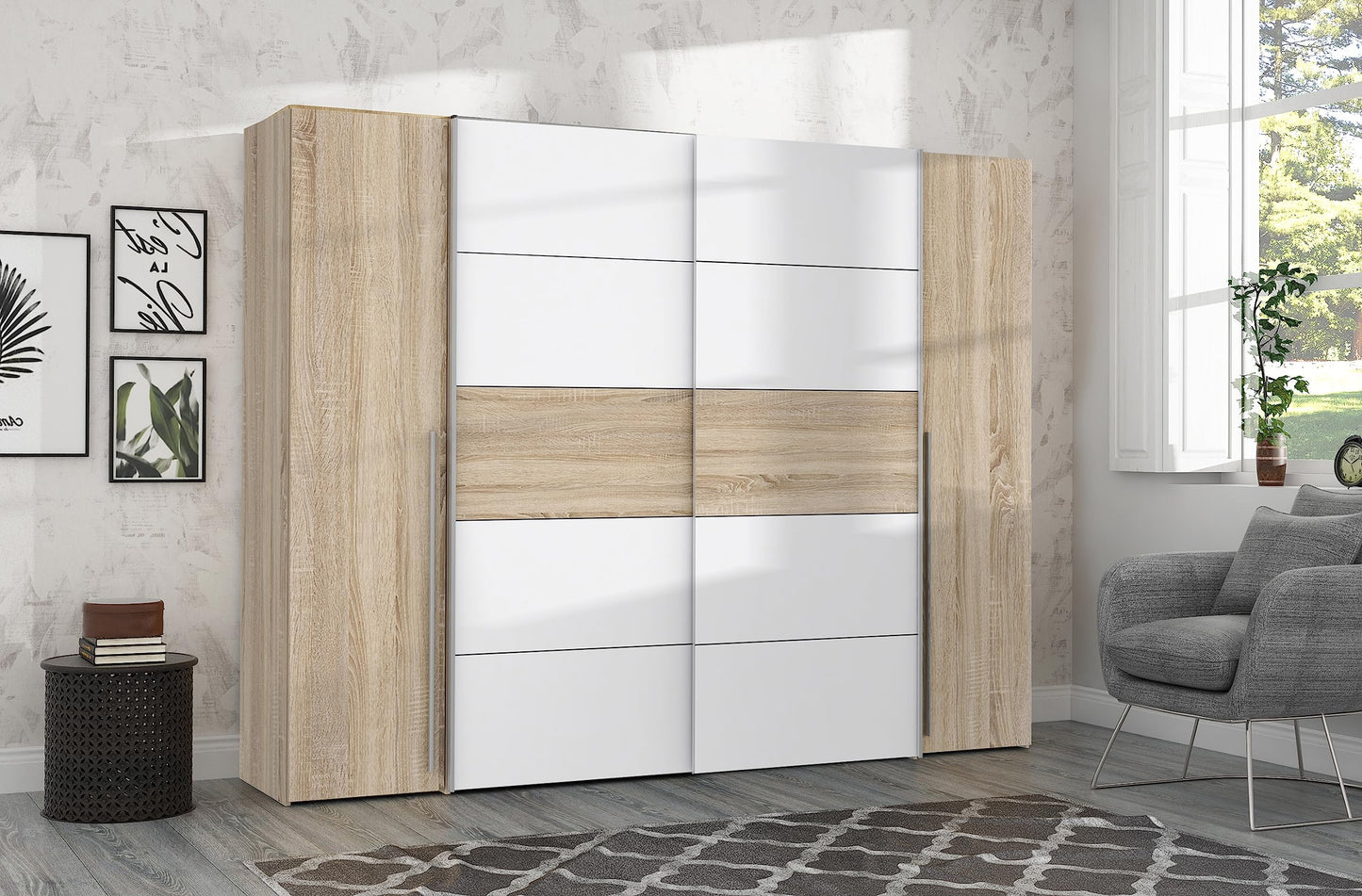 Forte Jabim Kleiderschrank mit LED Beleuchtung – Schwebetürenschrank 4-türig 280 cm Schlafzimmer