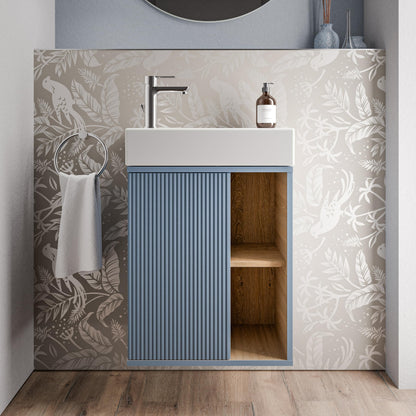 BERNSTEIN Beldivo Badmöbel Set mit Waschbecken – Wandhängender Waschtischunterschrank mit Keramikbecken, Push-Open & Soft-Close, MDF