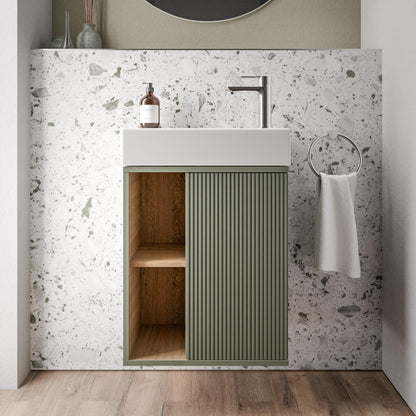 BERNSTEIN Beldivo Badmöbel Set mit Waschbecken – Wandhängender Waschtischunterschrank mit Keramikbecken, Push-Open & Soft-Close, MDF