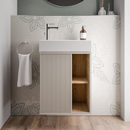 BERNSTEIN Beldivo Badmöbel Set mit Waschbecken – Wandhängender Waschtischunterschrank mit Keramikbecken, Push-Open & Soft-Close, MDF