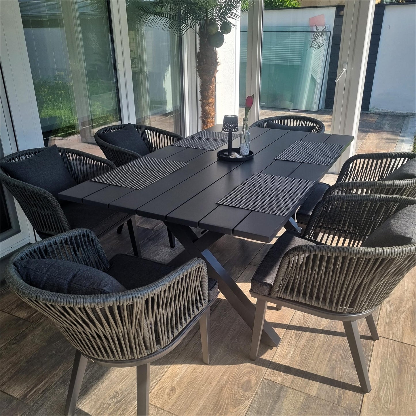 PURPLE LEAF Terrassenmöbel Set 11-tlg – Aluminium Gartenmöbel Lounge mit Esstisch & 10 Gartenstühlen, Wetterfest Balkon- & Gartenmöbel