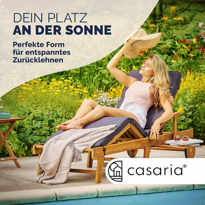 Casaria Sonnenliege 2er Set aus Akazienholz, Braun, klappbar mit Rädern & Tisch, 195x59x30 cm