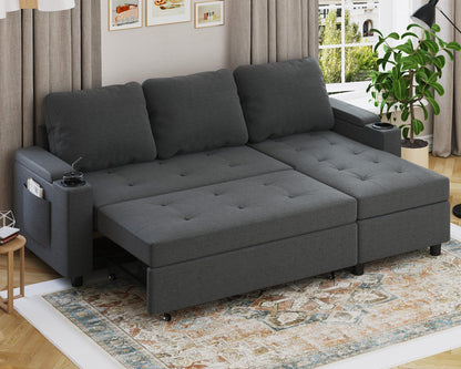Devoko Ecksofa mit Schlaffunktion L-Form Schlafsofa mit Bettkasten Velours 3-Sitzer