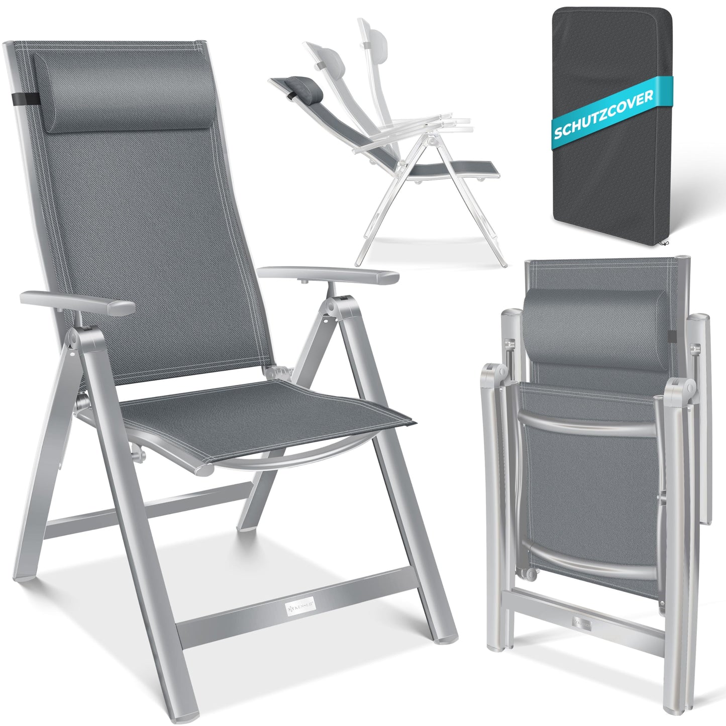 KESSER Gartenstuhl Hochlehner Set – Klappbarer Aluminium Gartenstuhl mit Armlehnen, 7-fach verstellbar, wetterfest & atmungsaktiv