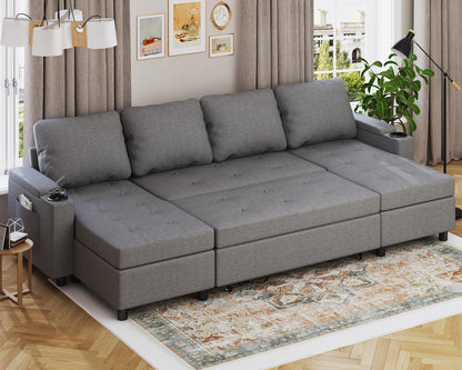 Devoko Ecksofa mit Schlaffunktion L-Form Schlafsofa mit Bettkasten Velours 3-Sitzer