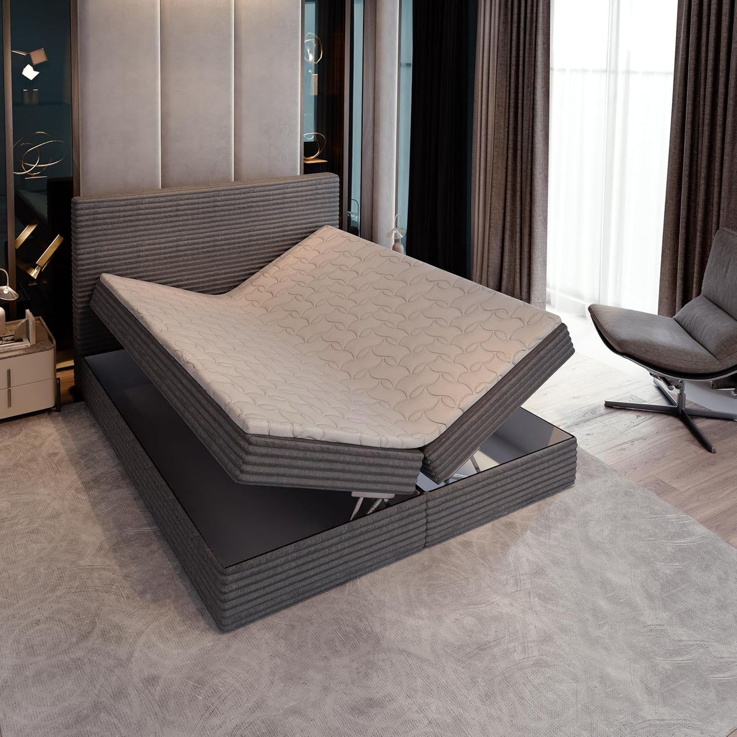 Masseno Boxspringbett PISA Komplett-Set mit Matratze & Topper, Polsterbett mit Bettkasten